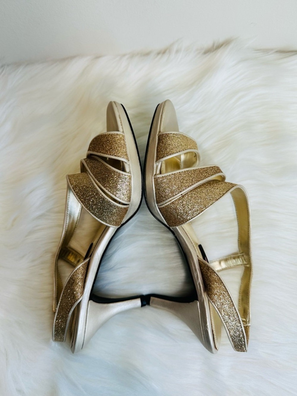 Nina Baby Glitter Open Toe Strappy Slingback Heels in Gold Size 6.5 - Picture 9 of 16